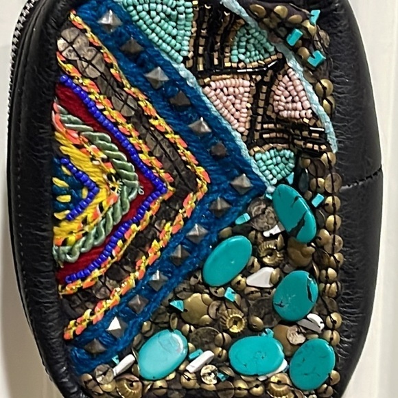 Ecote Beaded & Embroidered Faux Black Leather Crossbody Bag - NWT - Picture 2 of 9